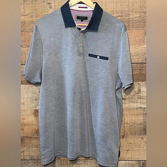 TED BAKER Men's size 6 Grayish Blue Heathered with Navy & Polka Dot Details - Picture 1 of 7
